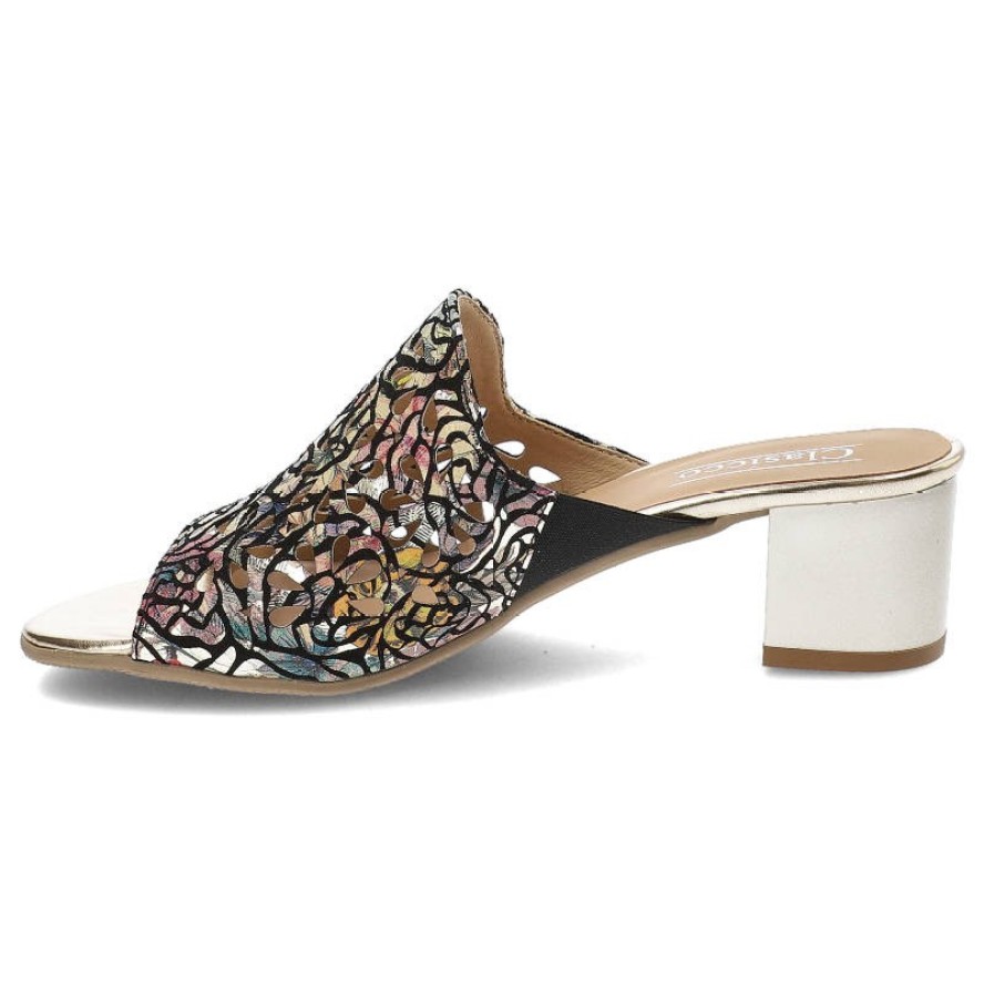 Kolorowe Klapki Clasicco Eleganckie Skórzane Obuwie