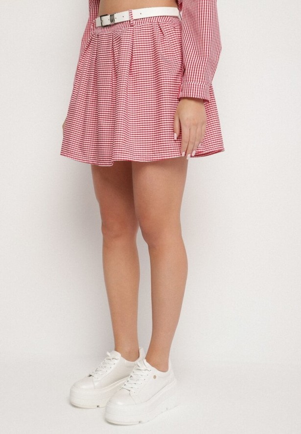 Czerwony Komplet Koszula i Rozkloszowana Spódnica Novarene