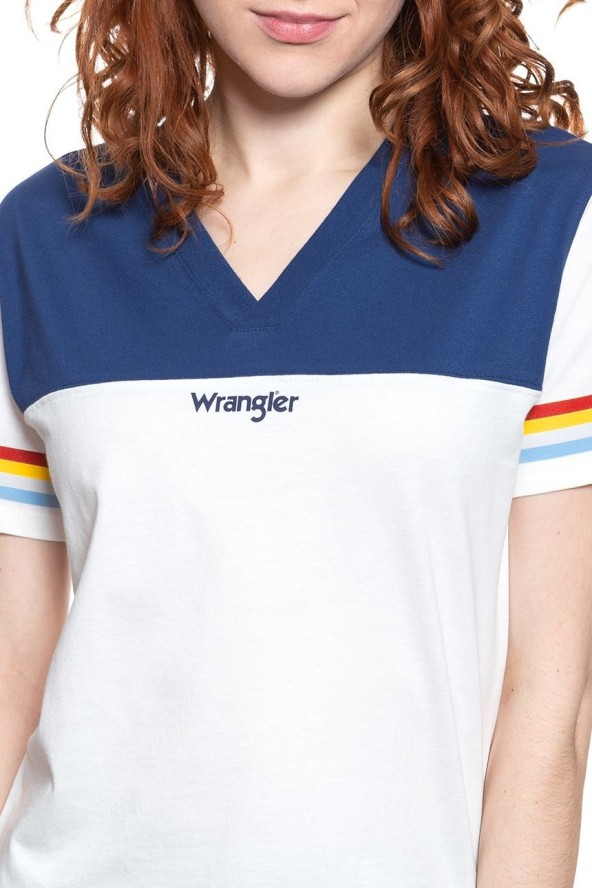 WRANGLER T SHIRT DAMSKI CUT N SEW V TEE OFF WHITE W7P0GH737 112132020