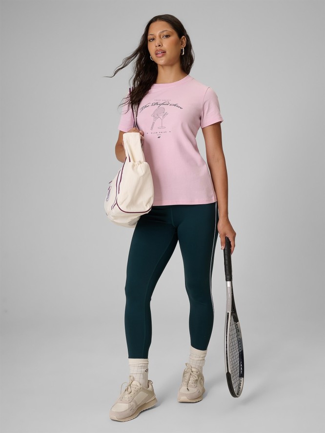 4F T-shirt regular z nadrukiem damski - różowy XS