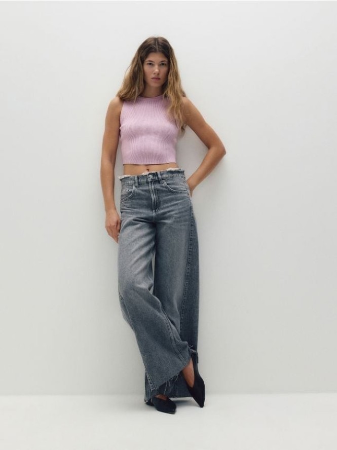 Prążkowany top - różowy