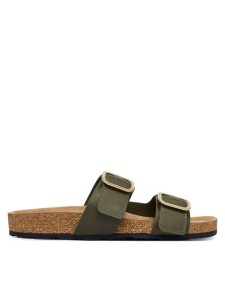 Tommy Hilfiger Klapki Leather Double Strap Cork Sandals FW0FW09118 Zielony