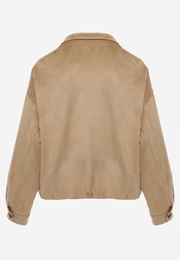 Jasnobrązowa Kurtka Bomber Jacket Ozdobiona Guzikami Quilimi