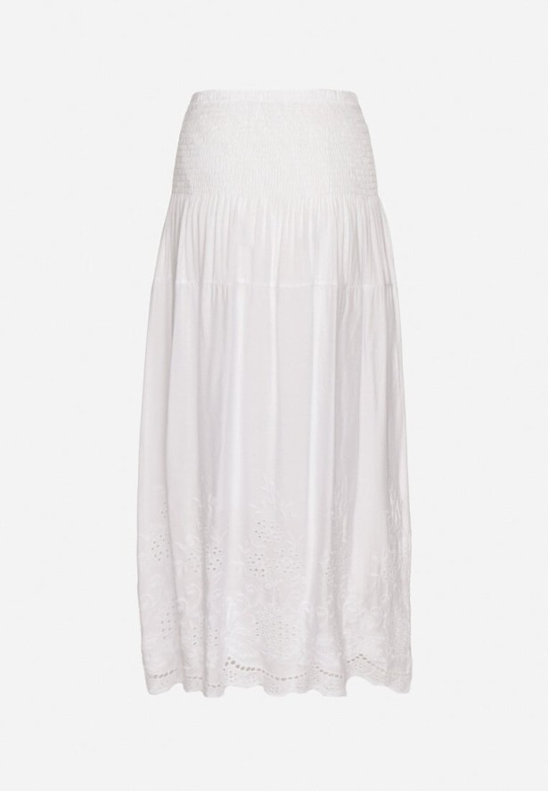Biała Spódnica Bawełniana Rozkloszowana z Ażurowym Dołem Divilua