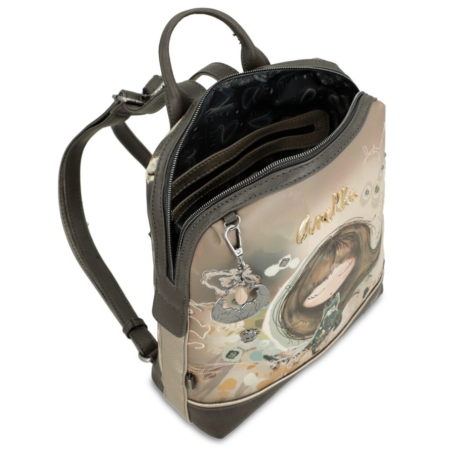 Plecak damski Anekke, mały z ozdobną grafiką z 1 komorą zamykany na zamek, kolorowy, 41705-295