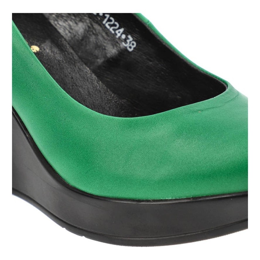 Zielone Czółenka Karino Damskie Półbuty Na Koturnie