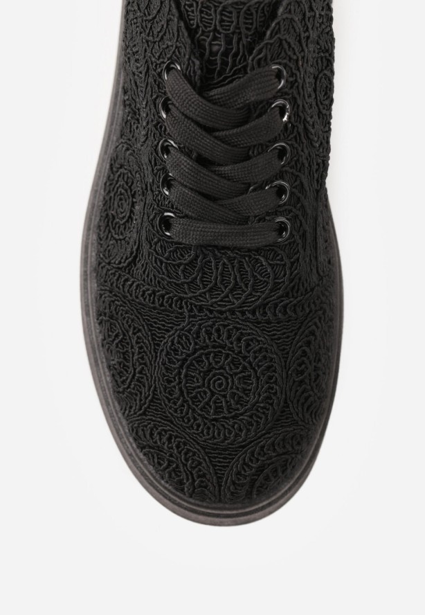 Czarne Sneakersy z Plecionki na Grubej Podeszwie w Stylu Boho Dacara