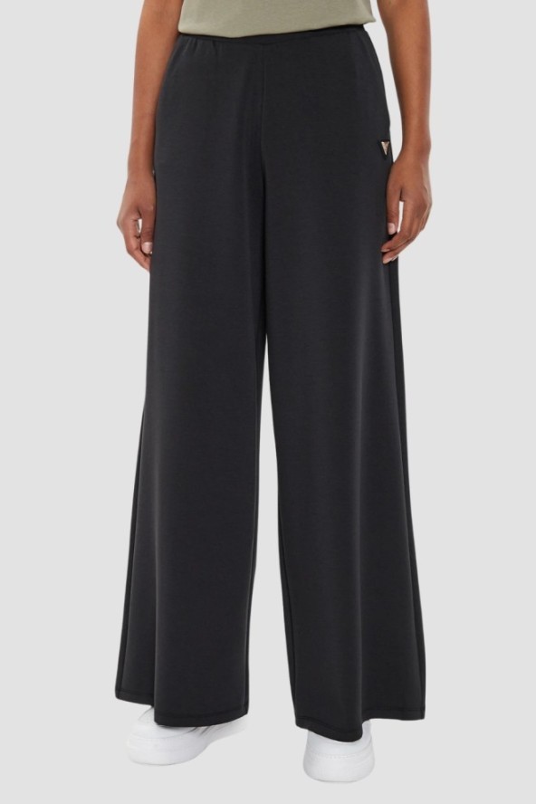 GUESS Czarne damskie spodnie dresowe Olympe Wide Leg, Rozmiar L