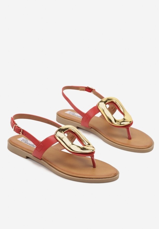 Czerwone Sandały Ozdobione Geometryczną Aplikacją Novilia