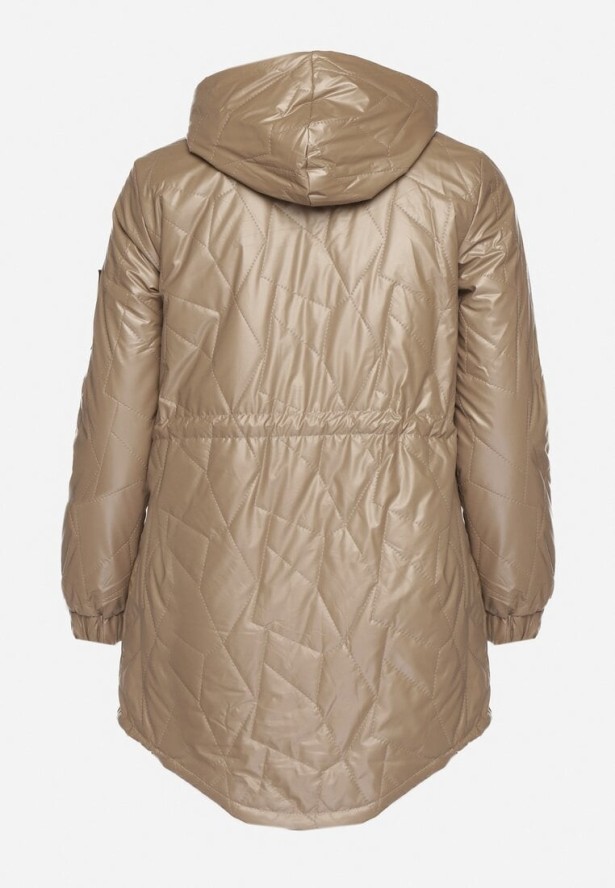 Brązowa Kurtka Pikowana Parka z Nieodpinanym Kapturem Oferra