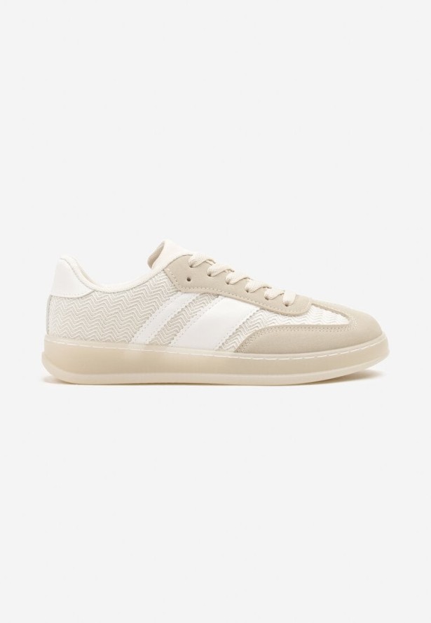 Beżowe Sneakersy Typu Tenisówki z Ozdobnymi Paskami Amodelle