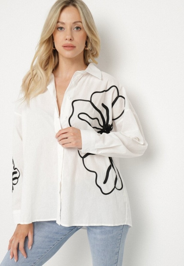 Biała Bawełniana Koszula z Kwiatowymi Aplikacjami Talreina