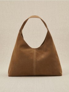 Zamszowa torebka hobo ze skóry naturalnej z ozdobnym przeszyciem - brązowy