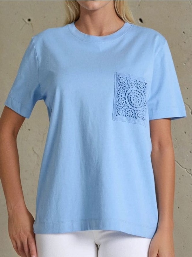 Koszulka z ozdobną kieszonką - niebieski