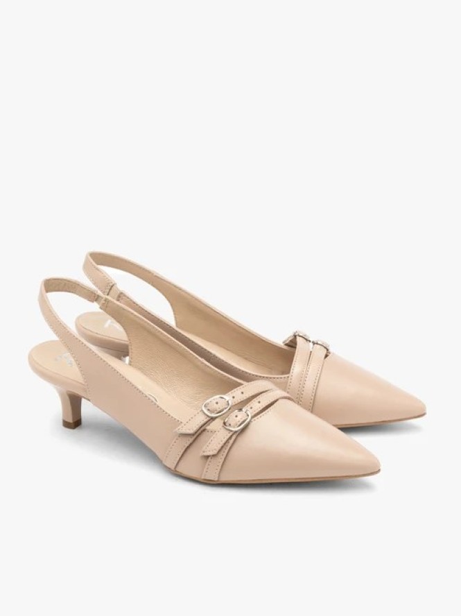 Beżowe czółenka slingback z ozdobnymi paskami