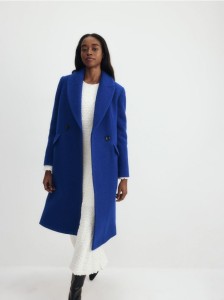 Wełniany płaszcz dwurzędowy - niebieski