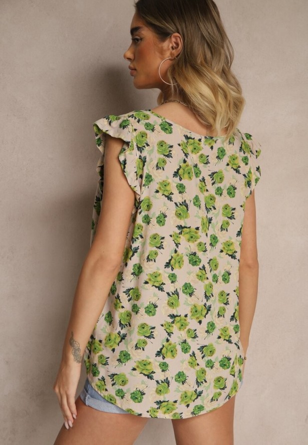 Zielona Kwiatowa Bluzka z Bawełny Ulosirenia