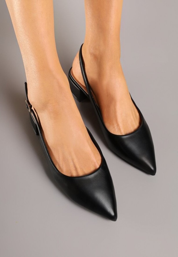 Czarne Sandały na Obcasie z Odkrytą Piętą Odarisa