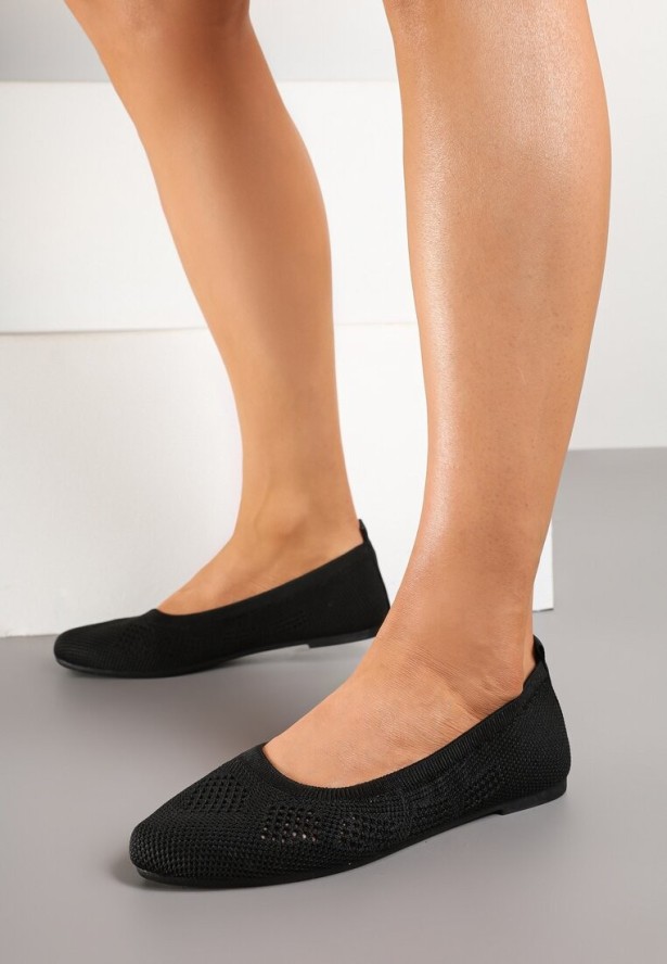 Czarne Ażurowe Balerinki z Okrągłym Noskiem Siotte