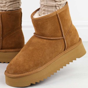 Camelowe skórzane ciepłe zimowe mukluki, eskimoski T.Sokolski 531