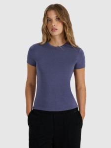 4F T-shirt z prążkowanej dzianiny z modalem damski - granatowy XXL