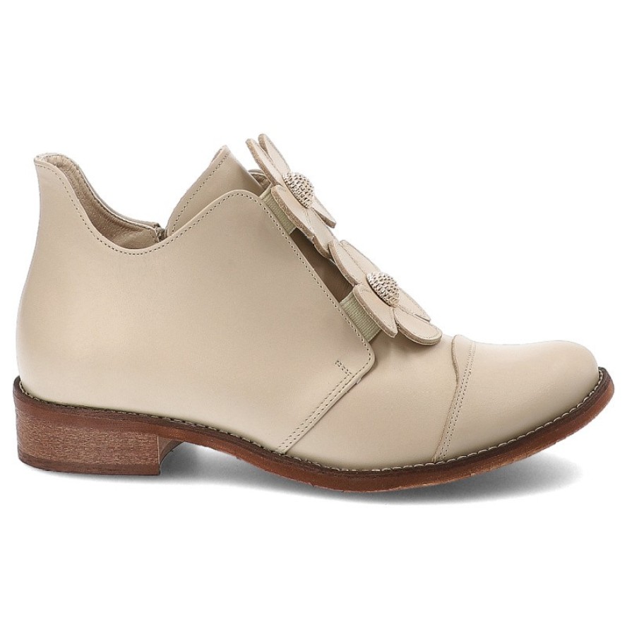 Beżowe Półbuty Armodo Modne Obuwie Damskie Z Kwiatami