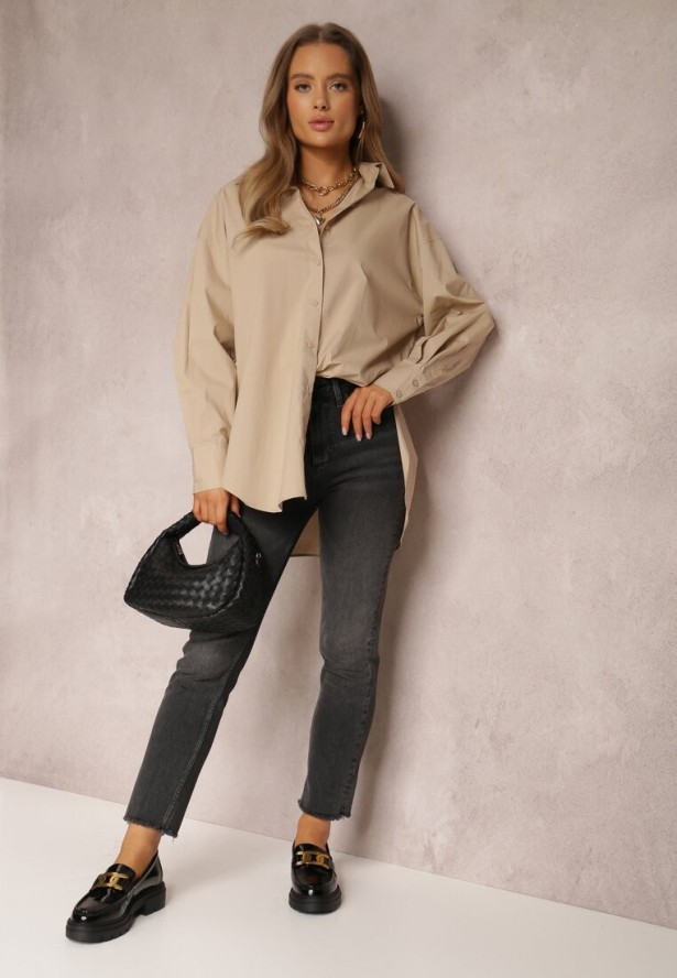 Beżowa Koszula Bawełniana Aquida