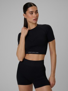 4F Crop top treningowy bezszwowy damski - czarny M/L
