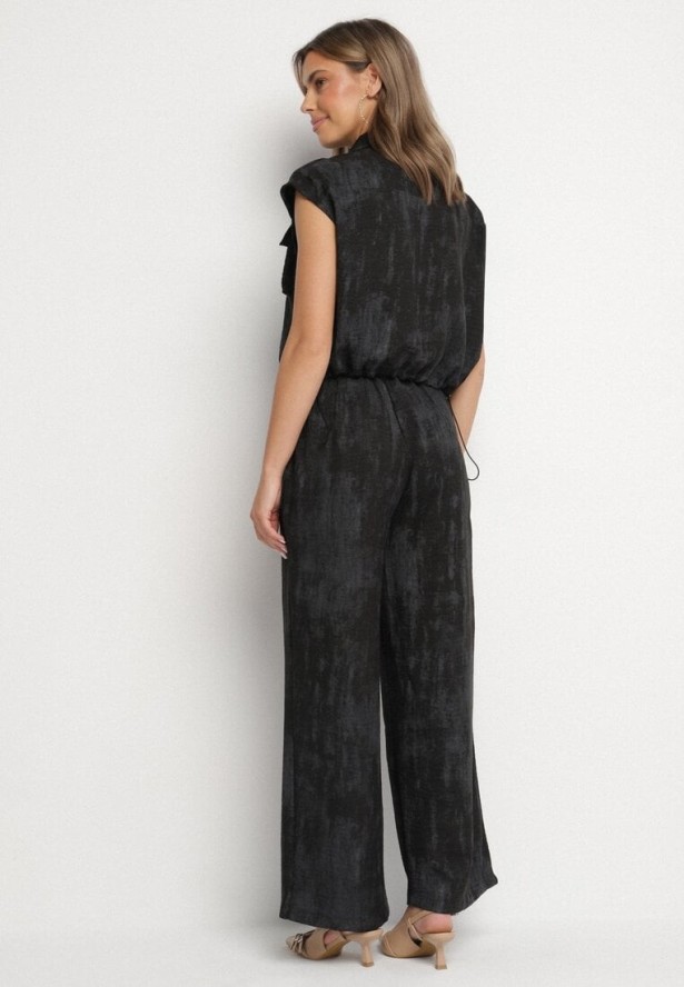 Czarny Komplet Koszula z Kieszeniami i Szerokie Spodnie Noltebis