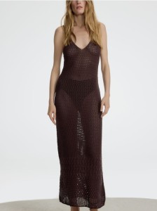 Dzianinowa sukienka maxi - brązowy
