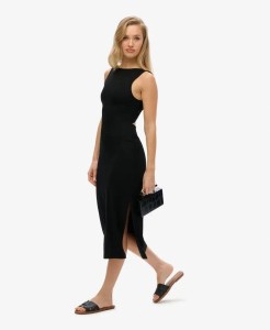 superdry Sukienka midi Jersey Twist Back czarna – slim fit – Black