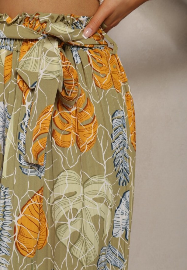 Jasnozielone Spodnie Szwedy z Bawełną High Waist Wykończone Gumką w Talii Pasefia