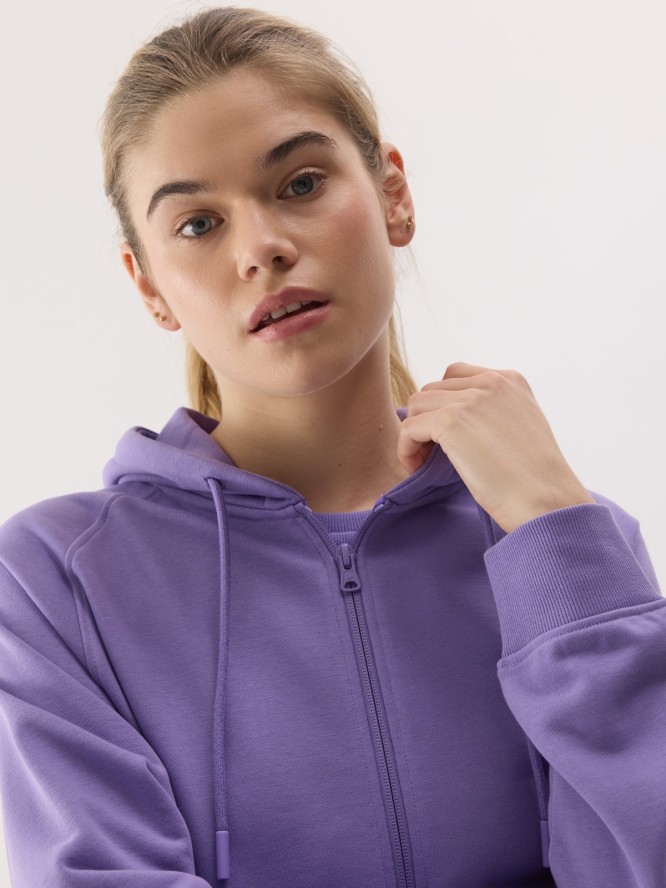 4F Bluza dresowa rozpinana z kapturem damska - fioletowa M