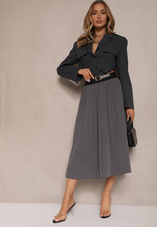 Szara Casualowa Spódnica Plisowana z Gumką w Pasie Velentina