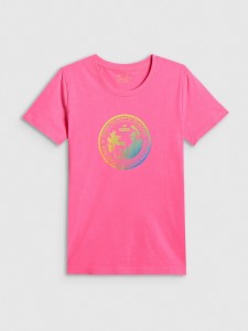 4F T-shirt regular z nadrukiem damski - różowy XL