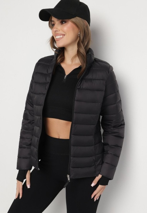 Czarna Pikowana Kurtka w Klasycznym Stylu Nelaniel