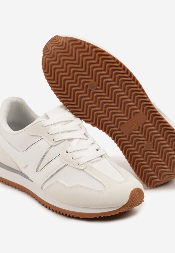 Białe Sneakersy z Geometrycznym Wzorem i Metaliczną Wstawką Zolio
