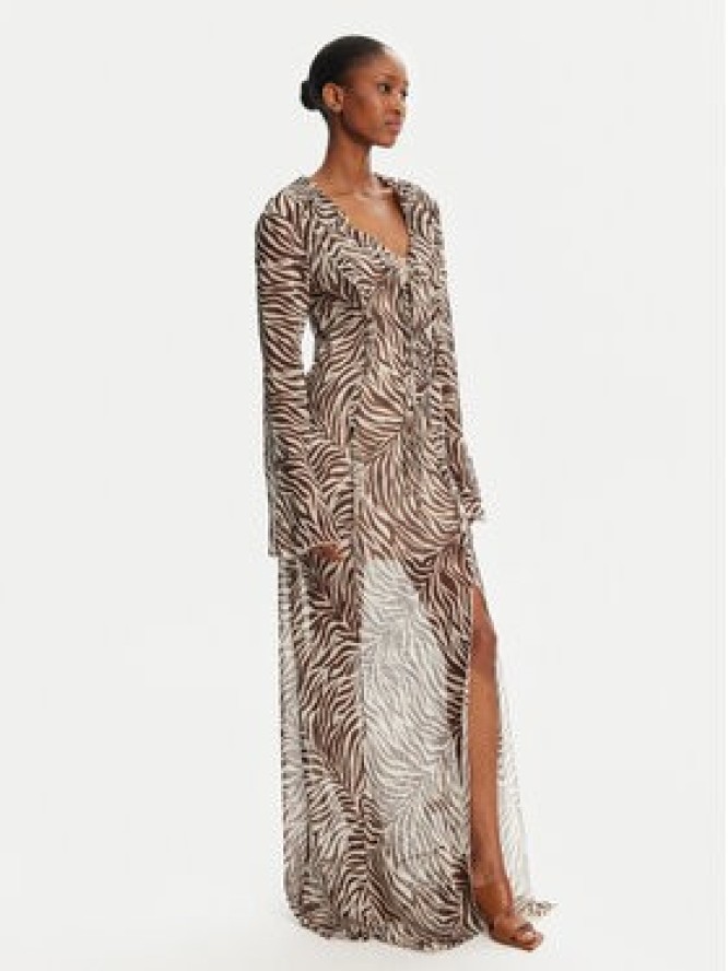 Haveone Sukienka wieczorowa AVS-N043 Brązowy Slim Fit