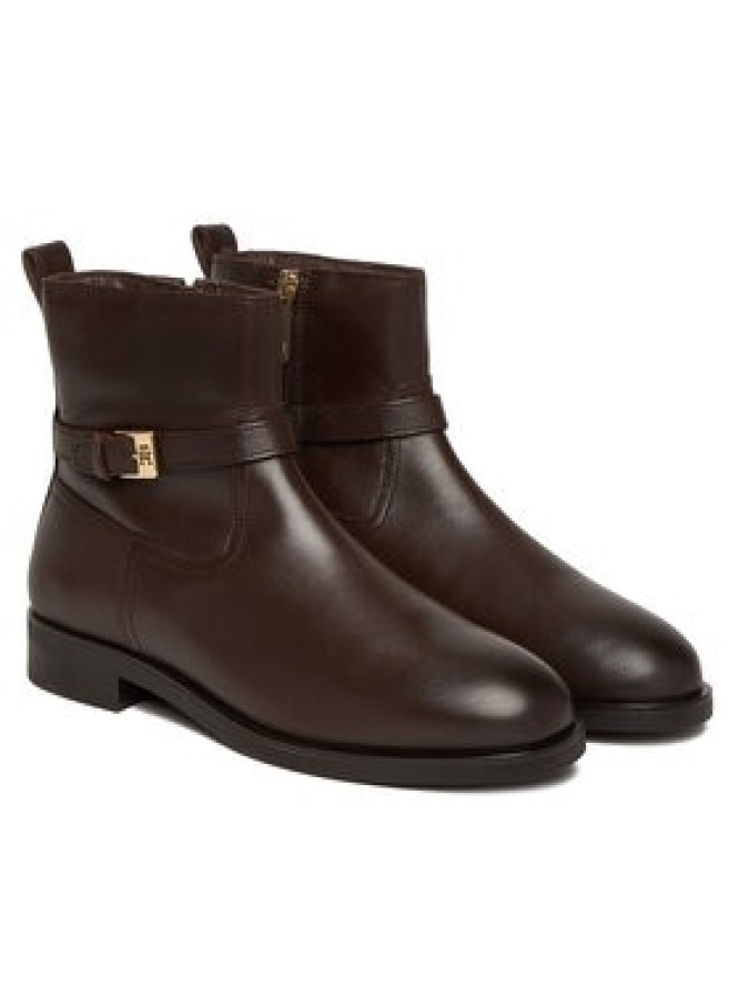 Tommy Hilfiger Botki Th Buckle Riding Leather Bootie FW0FW08781 Brązowy