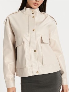 Kurtka z imitacji skóry - kremowy