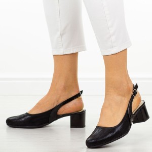 Czarne Polskie czółenka damskie na obcasie Suzana 33L