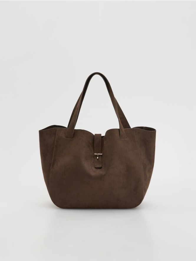 Torebka shopper z imitacji zamszu - ciemnobrązowy