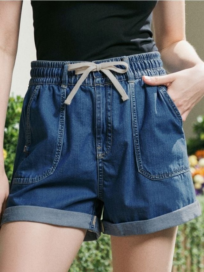 Szorty jeansowe paperbag high waist - niebieski