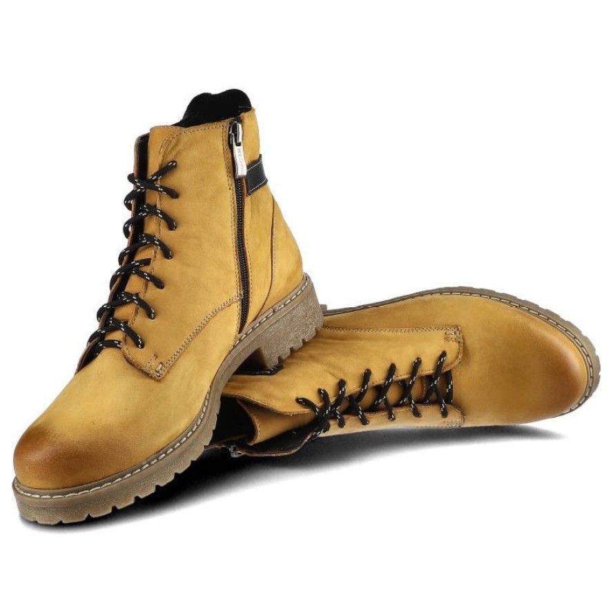 Żółte Botki Pollonus Damskie Stylowe Obuwie