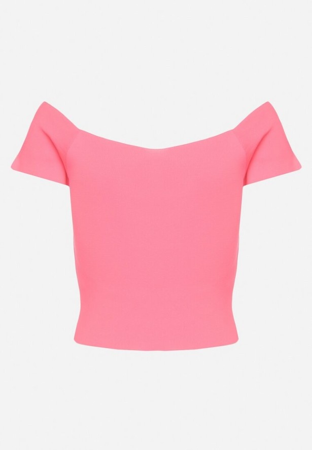 Różowa Bluzka z Dekoltem Typu Łódka Siletta