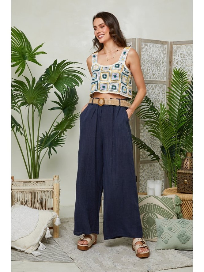 Lin Passion Lniane spodnie w kolorze granatowym rozmiar: 38/40