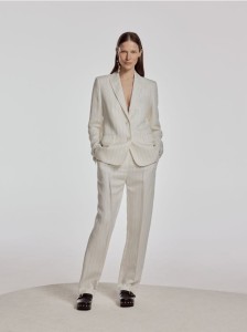 Spodnie w paski z lnem - złamana biel