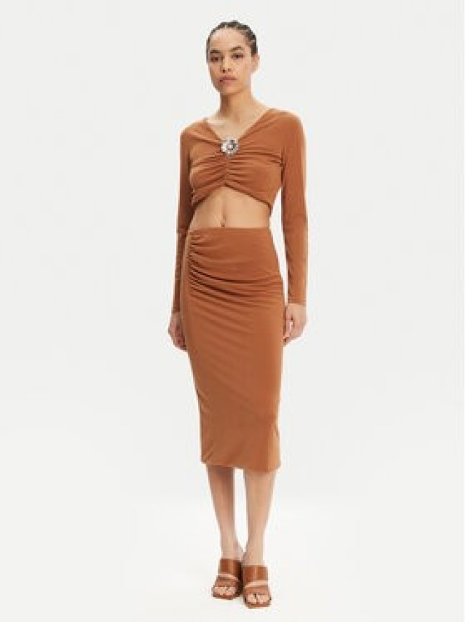 ViCOLO Bluzka UD0026 Brązowy Slim Fit