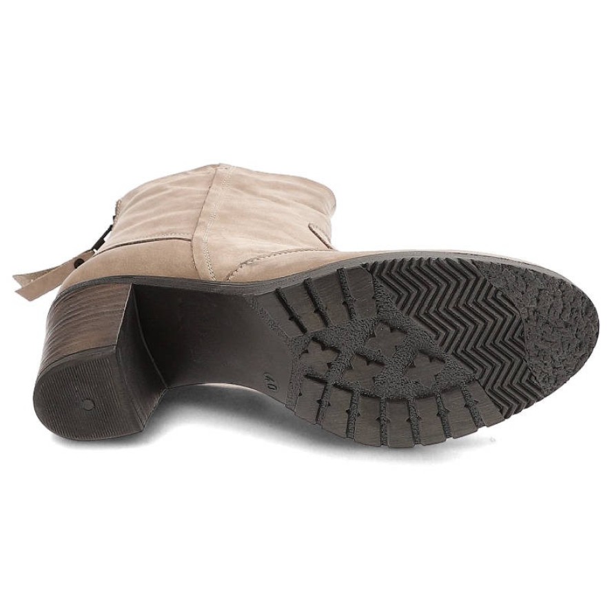 Beżowe Botki Pollonus Damskie Buty Na Obcasie