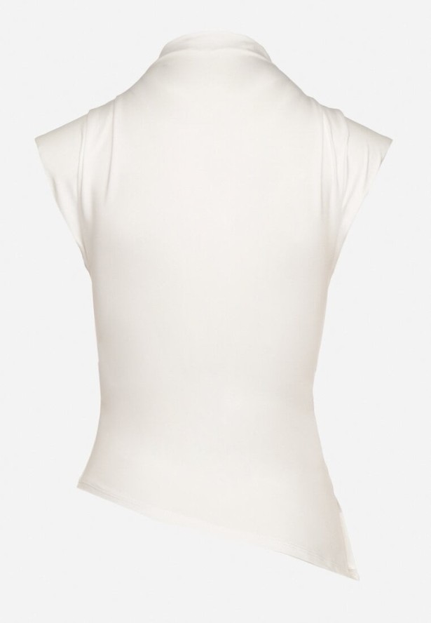 Biała Bluzka Satynowa z Wiskozą z Usztywnionymi Ramionami Ardisna